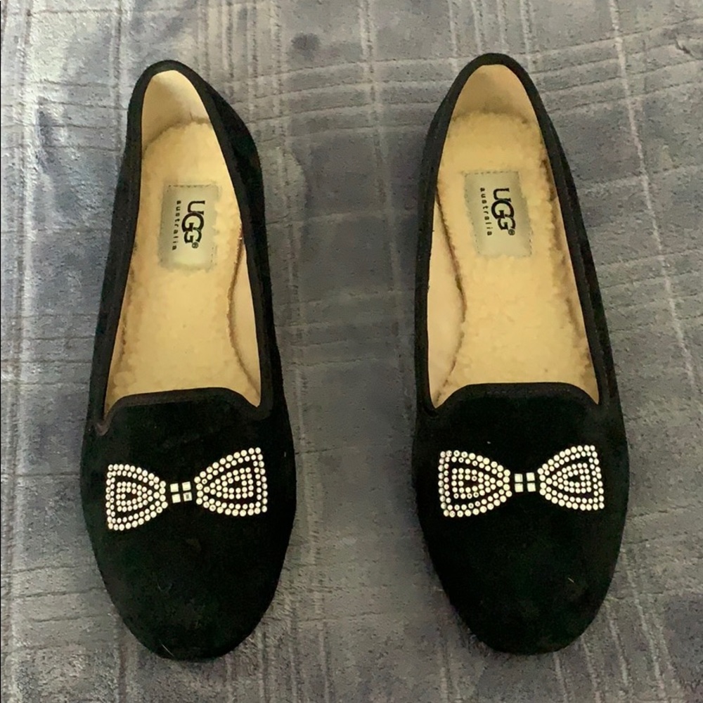 UGG Black Loafers with Bow Detail
